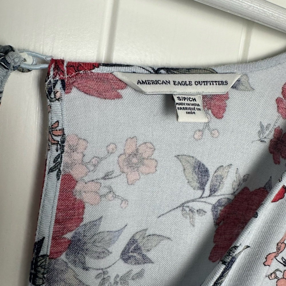 American Eagle Boho Chic blue statement sleeve floral sundress size small - Picture 4 of 9